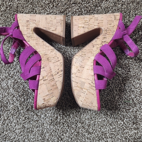 Free People Lisbon Cork Platform Shoes In Verbena Suede Size 37.5 / 7.5 - Picture 4 of 9